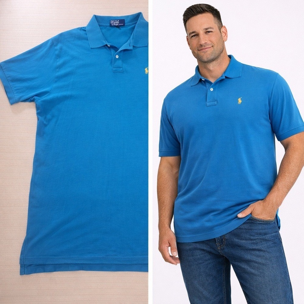Polo Ralph Lauren Mens XL Blue Short Sleeve Cotton Pique Pony Logo Polo Shirt‎